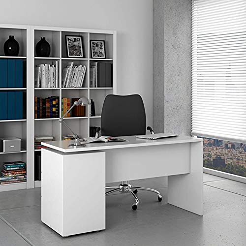 Habitdesign Mesa de Despacho 3 Cajones, Mesa Escritorio, Modelo Stylus, Acabado en Color Blanco Artik, Medidas: 138 (Ancho) x 60 cm (Fondo) x 74 (Alto)