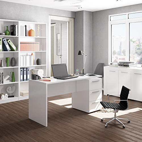 Habitdesign Mesa de Despacho 3 Cajones, Mesa Escritorio, Modelo Stylus, Acabado en Color Blanco Artik, Medidas: 138 (Ancho) x 60 cm (Fondo) x 74 (Alto) Habitdesign Mesa de Despacho 3 Cajones, Mesa Escritorio, Modelo Stylus, Acabado en Color Blanco Artik, Medidas: 138 (Ancho) x 60 cm (Fondo) x 74 (Alto)