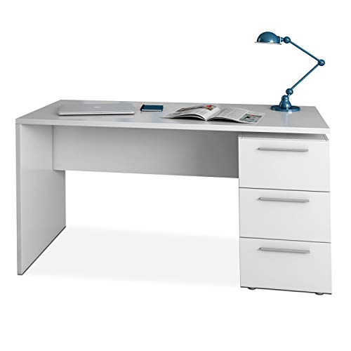 Habitdesign Mesa de Despacho 3 Cajones, Mesa Escritorio, Modelo Stylus, Acabado en Color Blanco Artik, Medidas: 138 (Ancho) x 60 cm (Fondo) x 74 (Alto) Habitdesign Mesa de Despacho 3 Cajones, Mesa Escritorio, Modelo Stylus, Acabado en Color Blanco Artik, Medidas: 138 (Ancho) x 60 cm (Fondo) x 74 (Alto)