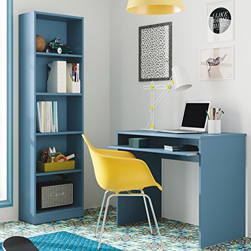 Habitdesign Mesa de Ordenador con Bandeja extraíble, Mesa Escritorio Juvenil, Modelo I-Joy, Color Azul WIC, Medidas: 90 cm (Ancho) x 54 cm (Fondo) x 79 cm (Alto)