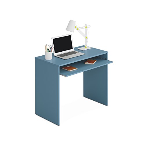 Habitdesign Mesa de Ordenador con Bandeja extraíble, Mesa Escritorio Juvenil, Modelo I-Joy, Color Azul WIC, Medidas: 90 cm (Ancho) x 54 cm (Fondo) x 79 cm (Alto)