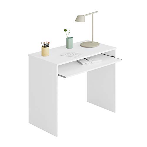 Habitdesign Mesa de Ordenador con Bandeja extraíble, Mesa Escritorio Juvenil, Modelo I-Joy, Color Blanco Artik, Medidas: 90 cm (Ancho) x 54 cm (Fondo) x 79 cm (Alto)