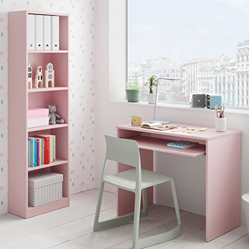 Habitdesign Mesa de Ordenador con Bandeja extraíble, Mesa Escritorio Juvenil, Modelo I-Joy, Color Rosa Nube, Medidas: 90 cm (Ancho) x 54 cm (Fondo) x 79 cm (Alto)