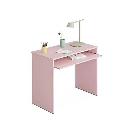 Habitdesign Mesa de Ordenador con Bandeja extraíble, Mesa Escritorio Juvenil, Modelo I-Joy, Color Rosa Nube, Medidas: 90 cm (Ancho) x 54 cm (Fondo) x 79 cm (Alto)