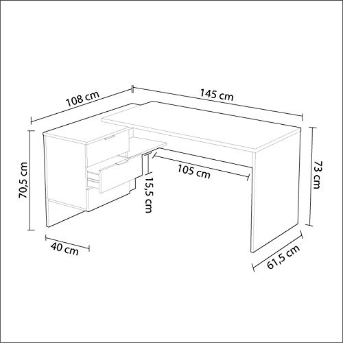 Habitdesign Mesa Despacho 3 Cajones, Mesa Office, Ordenador, Modelo BUC, Acabado en Blanco Artik y Roble Canadian, Medidas: 73 cm (Alto) x 145 cm (Ancho) x 108 cm (Fondo)