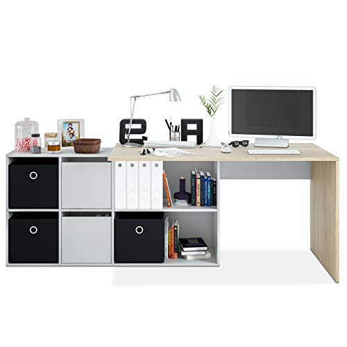 Habitdesign Mesa Escritorio, Mesa despacho Reversible, Estudio, Modelo Adapta XL, Acabado en Roble Canadian y Blanco Artik Habitdesign Mesa Escritorio, Mesa despacho Reversible, Estudio, Modelo Adapta XL, Acabado en Roble Canadian y Blanco Artik