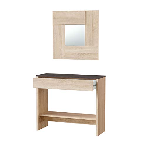 Habitdesign Mueble Recibidor con Cajón y Espejo, Mueble Consola, Acabado en Color Roble Canadian y Oxido, Medidas: 92 cm (Ancho) x 79 cm (Alto) x 33 cm (Fondo) Habitdesign Mueble Recibidor con Cajón y Espejo, Mueble Consola, Acabado en Color Roble Canadian y Oxido, Medidas: 92 cm (Ancho) x 79 cm (Alto) x 33 cm (Fondo)