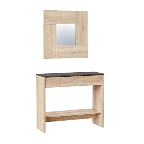 Habitdesign Mueble Recibidor con Cajón y Espejo, Mueble Consola, Acabado en Color Roble Canadian y Oxido, Medidas: 92 cm (Ancho) x 79 cm (Alto) x 33 cm (Fondo) Habitdesign Mueble Recibidor con Cajón y Espejo, Mueble Consola, Acabado en Color Roble Canadian y Oxido, Medidas: 92 cm (Ancho) x 79 cm (Alto) x 33 cm (Fondo)