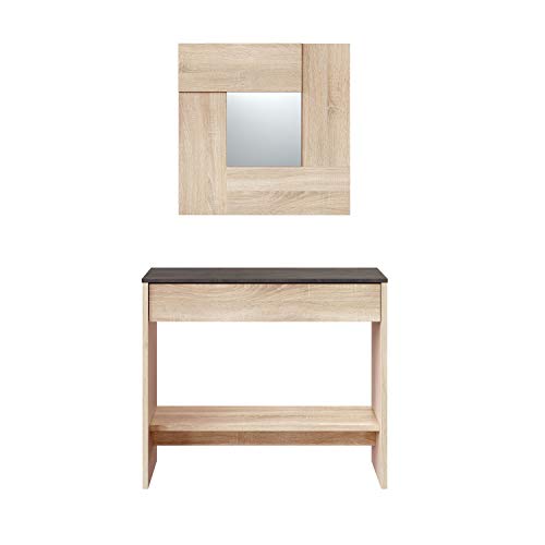 Habitdesign Mueble Recibidor con Cajón y Espejo, Mueble Consola, Acabado en Color Roble Canadian y Oxido, Medidas: 92 cm (Ancho) x 79 cm (Alto) x 33 cm (Fondo) Habitdesign Mueble Recibidor con Cajón y Espejo, Mueble Consola, Acabado en Color Roble Canadian y Oxido, Medidas: 92 cm (Ancho) x 79 cm (Alto) x 33 cm (Fondo)