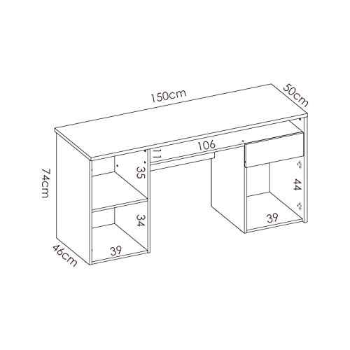 HABITMOBEL Mesa Escritorio 1 Cajon 2 Puertas, Mesa Despacho, Medidas: 75 (Alto) x 150(Largo) x 50 cm