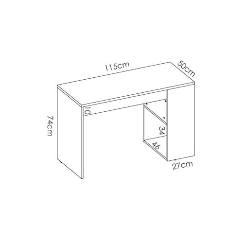 HABITMOBEL Mesa Escritorio, Mueble despacho Blanco Grafito, Medidas: Alto 74 cm x Ancho 115 cm x Fondo 50 cm