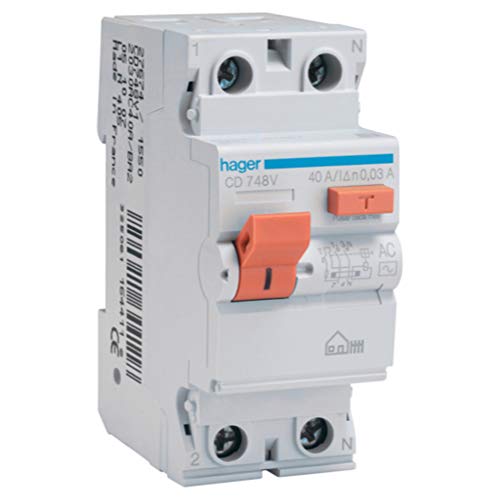 Hager CD748V Interruptor Diferencial Tipo AC, 2P, 40A, 30mA, Blanco Hager CD748V Interruptor Diferencial Tipo AC, 2P, 40A, 30mA, Blanco