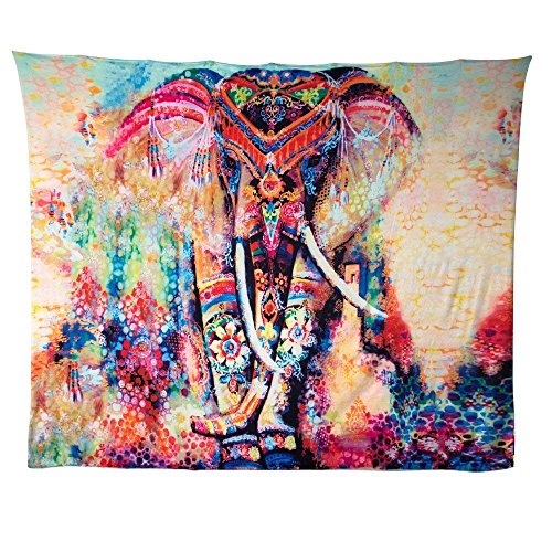 HailiCare Tapicería Elefante, 150 * 130cm Psicodélico Tapiz Hippie Mandala de Pared Decoración de la Naturaleza del Hogar para Mantel Sala de Estar Ddormitorio Naranja