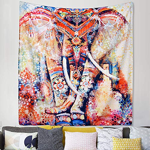 HailiCare Tapicería Elefante, 150 * 130cm Psicodélico Tapiz Hippie Mandala de Pared Decoración de la Naturaleza del Hogar para Mantel Sala de Estar Ddormitorio Naranja