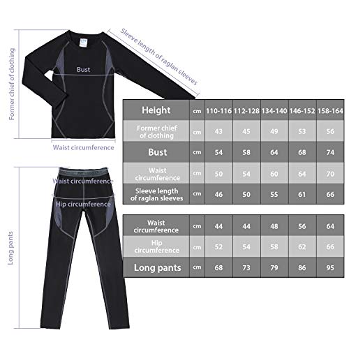 HAINES Niños Ropa Interior Térmica Esqui Niño Niña Ropa Térmica Interior para Running Snowboard Montaña Ciclismo Negro Gr.122-128