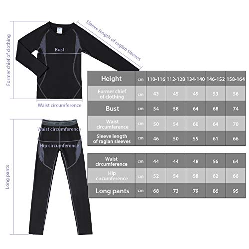 HAINES Niños Ropa Interior Térmica Esqui Niño Niña Ropa Térmica Interior para Running Snowboard Montaña Ciclismo Negro Gr.146-152 HAINES Niños Ropa Interior Térmica Esqui Niño Niña Ropa Térmica Interior para Running Snowboard Montaña Ciclismo Negro Gr.146-152