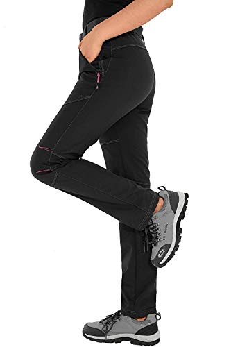 HAINES Pantalon Trekking Mujer Impermeable Pantalones de Montaña Invierno Pantalón Softshell de Senderismo, Negro 1, Gr. EU-L