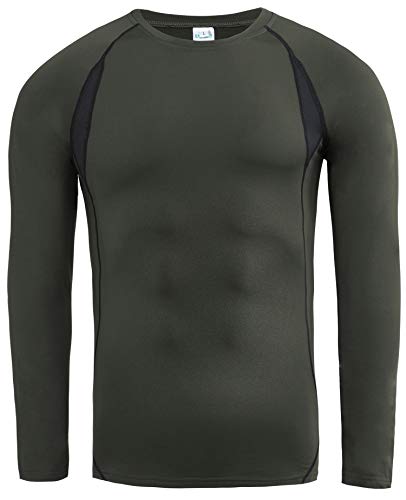 HAINES Ropa Interior Térmica Esqui Hombre Ropa Térmica Interior para Running Montaña Ciclismo Fitness Verde Militar L