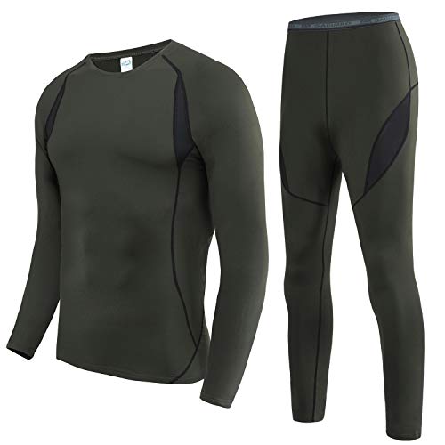 HAINES Ropa Interior Térmica Esqui Hombre Ropa Térmica Interior para Running Montaña Ciclismo Fitness Verde Militar L