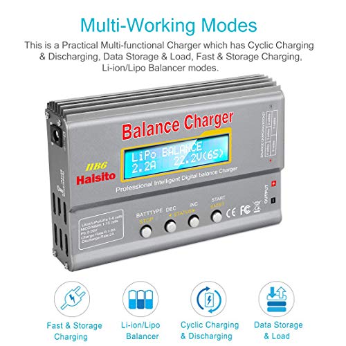 Haisito Cargador de Equilibrio de batería de 80W 6A Lipo Descargador para batería de LiPo/ Li-Ion/ Life (1-6S), NiMH/ NiCd (1-15S), Cargador de Equilibrio de batería RC Hobby con Adaptador de CA Haisito Cargador de Equilibrio de batería de 80W 6A Lipo Descargador para batería de LiPo/ Li-Ion/ Life (1-6S), NiMH/ NiCd (1-15S), Cargador de Equilibrio de batería RC Hobby con Adaptador de CA