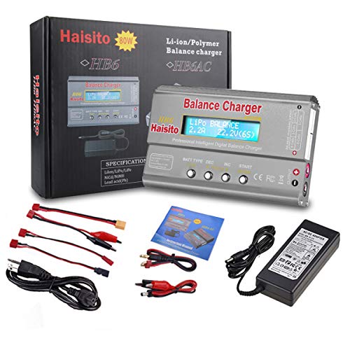 Haisito Cargador de Equilibrio de batería de 80W 6A Lipo Descargador para batería de LiPo/ Li-Ion/ Life (1-6S), NiMH/ NiCd (1-15S), Cargador de Equilibrio de batería RC Hobby con Adaptador de CA Haisito Cargador de Equilibrio de batería de 80W 6A Lipo Descargador para batería de LiPo/ Li-Ion/ Life (1-6S), NiMH/ NiCd (1-15S), Cargador de Equilibrio de batería RC Hobby con Adaptador de CA