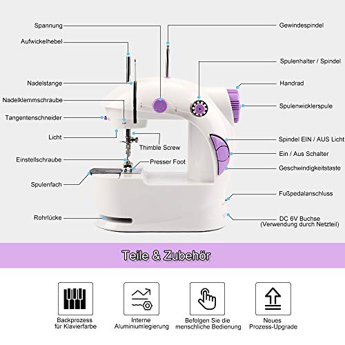 HALOVIE Mini Máquina de Coser Portatil y Versátil con Gran Mesa de Costura Pedal Eléctrico Fácil de Usar y Práctica Electrodomésticos para Principiantes Niños DIY Hogar