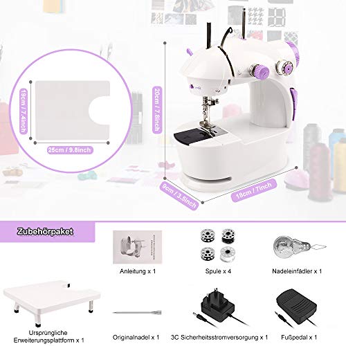 HALOVIE Mini Máquina de Coser Portatil y Versátil con Gran Mesa de Costura Pedal Eléctrico Fácil de Usar y Práctica Electrodomésticos para Principiantes Niños DIY Hogar