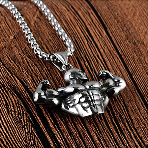 HAMANY Mens Acero Inoxidable Fitness Culturismo Brazo Colgante Collar Deporte con 24"Cadena HAMANY Mens Acero Inoxidable Fitness Culturismo Brazo Colgante Collar Deporte con 24"Cadena