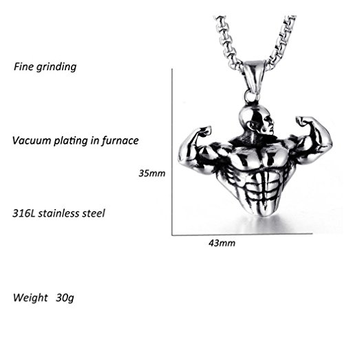 HAMANY Mens Acero Inoxidable Fitness Culturismo Brazo Colgante Collar Deporte con 24"Cadena HAMANY Mens Acero Inoxidable Fitness Culturismo Brazo Colgante Collar Deporte con 24"Cadena
