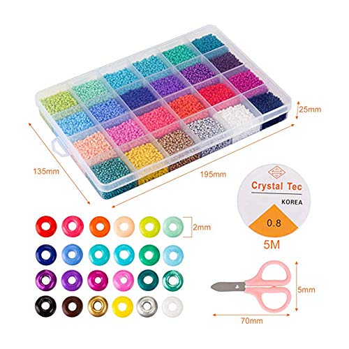 Hanbee Cuentas de Colores para Los niños 24000 Piezas，2mm Mini Cuentas y Abalorios Cristal para DIY Pulseras Collares Bisutería Regalo Cadena(24 Colores)