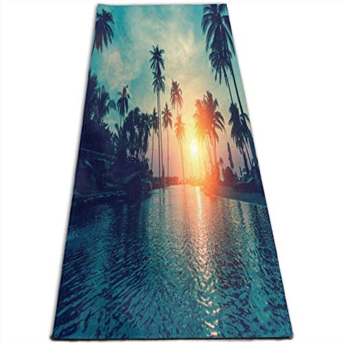 Hangdachang Esterilla de yoga antideslizante Sunset Palm Trees Tropical para Navidad y Nochevieja familia y amigos (70 x 248 pulgadas)