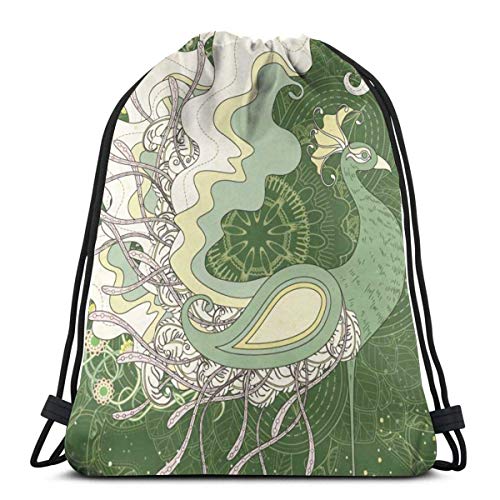 Hangdachang Góndolas Veneciana Laguna Adriática Italia Cordón Mochila Bolsa de Gimnasio Cinch Bolsa de Cadena Verde Floral Peacock Print