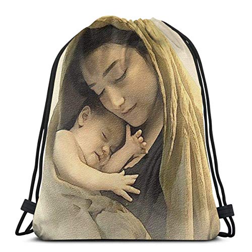 Hangdachang mochila con cordón madre e hijo 3D impresión cadena bolsa saco cinch bolsas regalos para mujeres hombres gimnasio compras deporte yoga