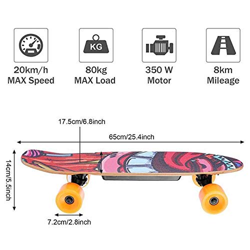 Hanico Skateboard Eléctrico Longboard Eléctrico a Control Remoto para Adulto Jóvenes Niño, Negro Skateboard Monopatín de Crucero Completo,Motor 350W, Máx 20 km/h(EU Stock)