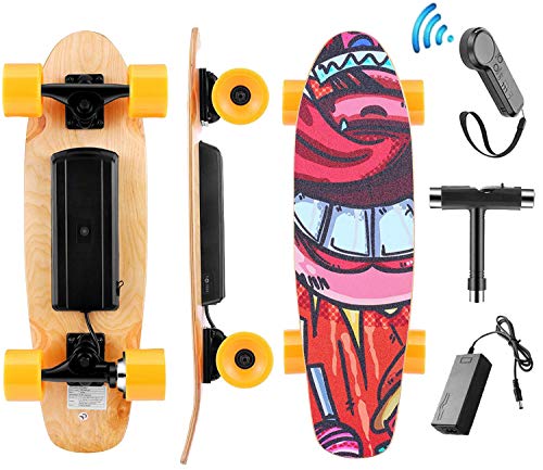 Hanico Skateboard Eléctrico Longboard Eléctrico a Control Remoto para Adulto Jóvenes Niño, Negro Skateboard Monopatín de Crucero Completo,Motor 350W, Máx 20 km/h(EU Stock)