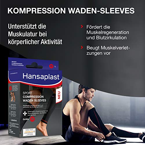 Hansaplast - Mangas de compresión para pantorrillas (para apoyar la musculatura, las pantorrillas promueven la regeneración muscular, 1 par) Hansaplast - Mangas de compresión para pantorrillas (para apoyar la musculatura, las pantorrillas promueven la regeneración muscular, 1 par)