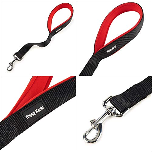 HAPPY HACHI Correa Corta para Perro con Mango Acolchado Correas Nylon para Entrenamiento Caminar para Perros Medianos Grande(L, Negro)