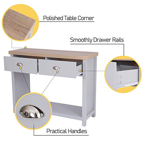 Happy Home Mesa Consola con 2 Cajones y Estante Organizador Pasillo Dormitorio Sala de Estar Mesa Auxiliar Muebles de Escritorio, 97x35x76 CM Happy Home Mesa Consola con 2 Cajones y Estante Organizador Pasillo Dormitorio Sala de Estar Mesa Auxiliar Muebles de Escritorio, 97x35x76 CM