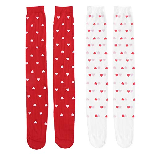 Happyyami 2 Pares de Calcetines sobre La Rodilla Del Día de San Valentín Calcetines Altos hasta El Muslo con Patrón de Corazón para Mujeres Y Niñas