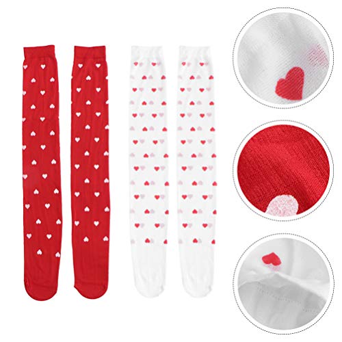 Happyyami 2 Pares de Calcetines sobre La Rodilla Del Día de San Valentín Calcetines Altos hasta El Muslo con Patrón de Corazón para Mujeres Y Niñas