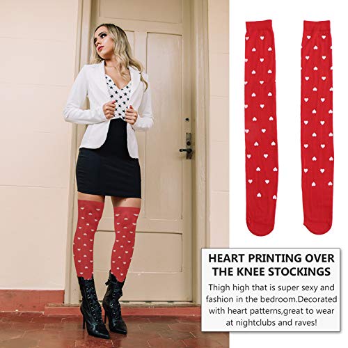 Happyyami San Valentín Calcetines hasta La Rodilla Corazón hasta La Rodilla Medias hasta El Muslo Medias de Corazón Accesorio de Ropa para Mujeres Niñas Rojo