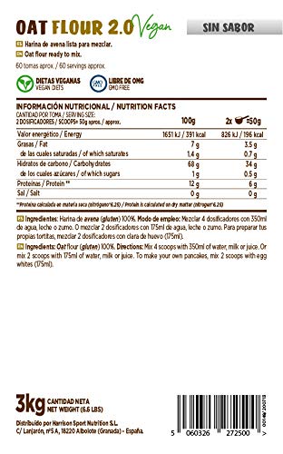 Harina de Avena de HSN | Oatmeal | Instantánea Ideal para Batidos, Tortitas de Avena y Claras, Recetas Fitness | De Sabores, En Polvo, Vegana, Sin Lactosa, Sin Soja, Sabor Neutro, 3Kg