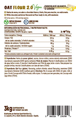 Harina de Avena de HSN | Oatmeal | Instantánea Ideal para Batidos, Tortitas de Avena y Claras, Recetas Fitness | De Sabores, En Polvo, Vegana, Sin Lactosa, Sin Soja, Sabor Chocolate Blanco Limón, 3Kg