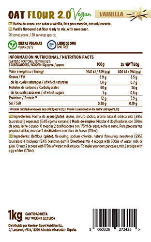 Harina de Avena de HSN | Oatmeal | Instantánea Ideal para Batidos, Tortitas de Avena y Claras, Recetas Fitness | De Sabores, En Polvo, Vegana, Sin Lactosa, Sin Soja, Sabor Vainilla, 1Kg