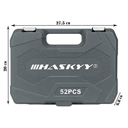 HASKYY Juego de Llaves de Vaso Profesionales I Llave de Carraca Reversible de 1/4" y 3/8" I Trinquete de Torx-XZN-E-Profile Set I Kit de Herramientas Mecánicas para el Auto I 52 Piezas HASKYY Juego de Llaves de Vaso Profesionales I Llave de Carraca Reversible de 1/4" y 3/8" I Trinquete de Torx-XZN-E-Profile Set I Kit de Herramientas Mecánicas para el Auto I 52 Piezas