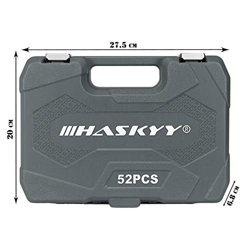 HASKYY Juego de Llaves de Vaso Profesionales I Llave de Carraca Reversible de 1/4" y 3/8" I Trinquete de Torx-XZN-E-Profile Set I Kit de Herramientas Mecánicas para el Auto I 52 Piezas