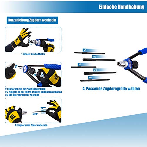 HASKYY - Pistola remachadora manual para tuercas remachables 150 Tuercas M5 M6 M8 M10 M12