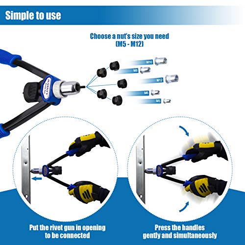 HASKYY - Pistola remachadora manual para tuercas remachables 150 Tuercas M5 M6 M8 M10 M12