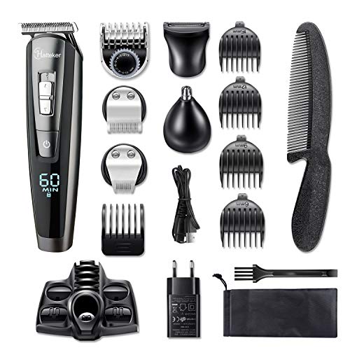 Hatteker Barbero Electrico Cortapelos Profesional Hombre Cortador Pelo Cortadora de Pelo Recargable Máquina de Afeitar Recortadora Barba y Precisión Impermeable 5 en 1