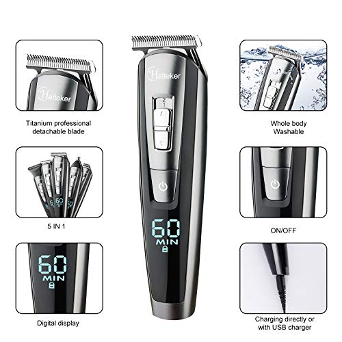 Hatteker Barbero Electrico Cortapelos Profesional Hombre Cortador Pelo Cortadora de Pelo Recargable Máquina de Afeitar Recortadora Barba y Precisión Impermeable 5 en 1 Hatteker Barbero Electrico Cortapelos Profesional Hombre Cortador Pelo Cortadora de Pelo Recargable Máquina de Afeitar Recortadora Barba y Precisión Impermeable 5 en 1